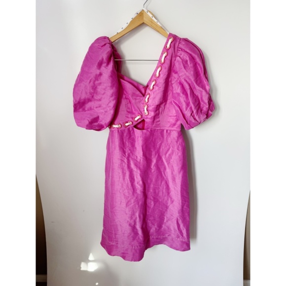 Aje Coda Eyelet Asymmetrical Pink Midi Dress 6 ( AU 10 ) - Picture 7 of 12